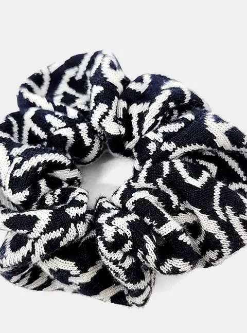 Hermes Black/White Silk Cashew Hair Scrunchie