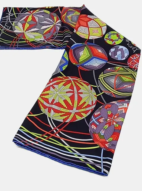 Hermes Multicolor Black Silk Scarf