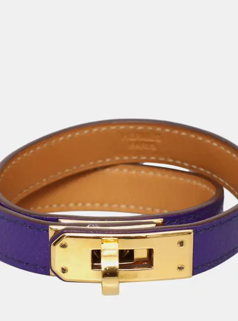 Hermes Kelly Double Tour Purple Epsom Gold Bracelet
