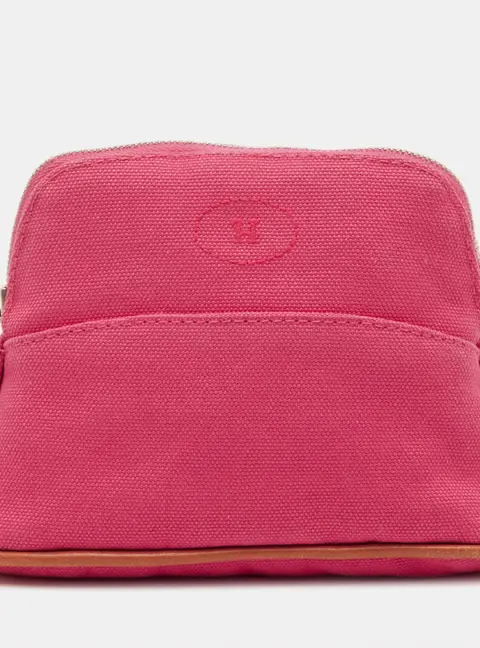 Hermes Bolide Mini Hibiscus Canvas Travel Cosmetic Pouch