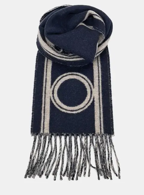 Hermes Beige, Navy Blue Cashmere Muffler