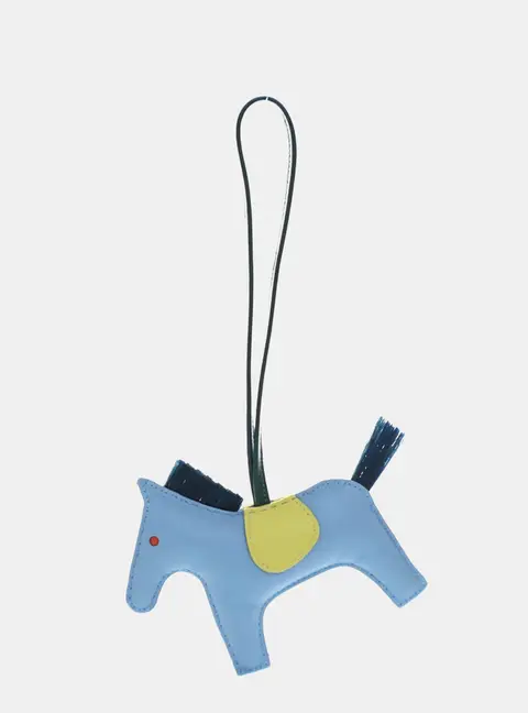 Hermes Rodeo MM Blue Milo Lambskin Leather Bag Charm