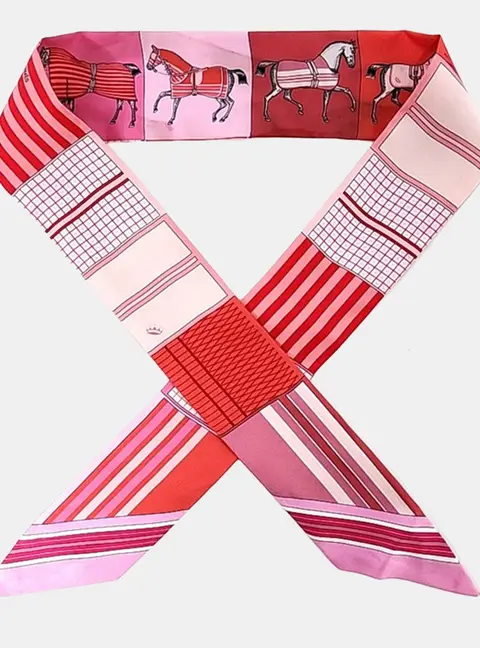 Hermes Twilly Couvertures Nouvelles Pink/Red Silk Scarf
