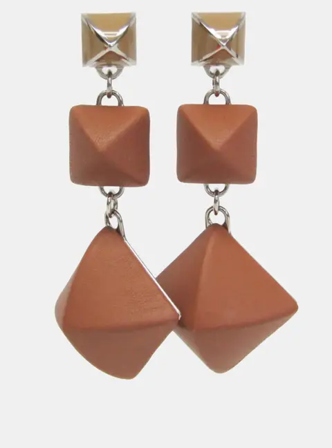 Herm&egrave;s Medor Gaine GM Brown Leather Metal Stud Earrings