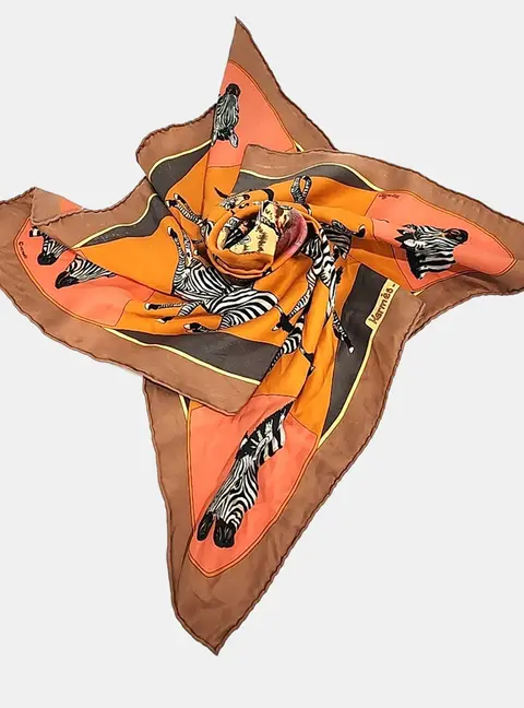 Hermes Multicolor Zebra Print Silk Scarf