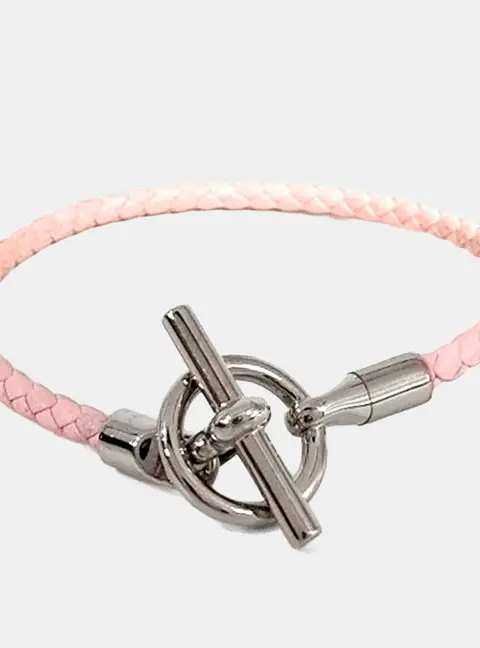 Hermes Pink Leather Glennan Bracelet SHW