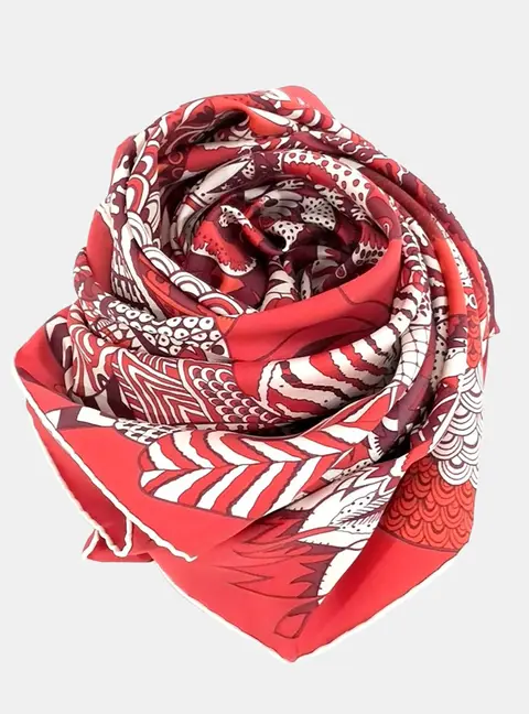 Hermes Silk Red Multicolor Scarf
