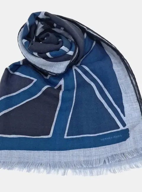 Hermes Cashmere Blue Shawl And Scarf