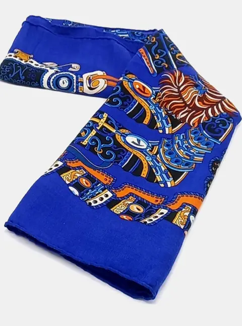 Hermes Sous l'Egide de Mars Blue Cashmere, Silk Shawl and Scarf
