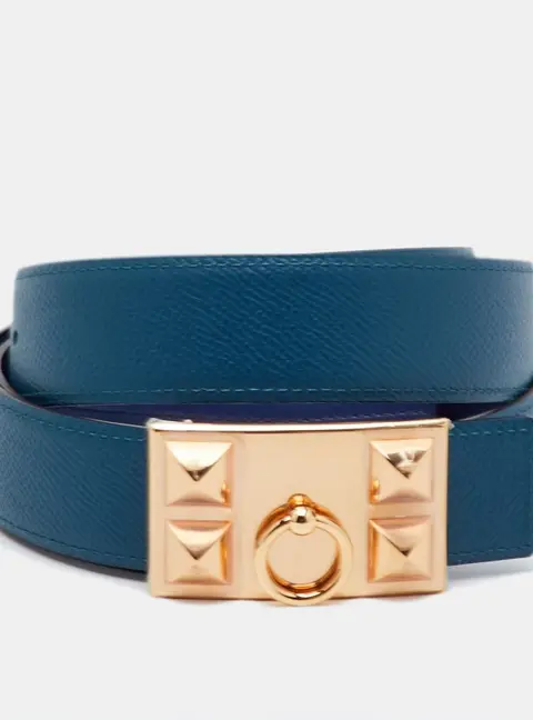 Hermes Bleu Saphir/Colvert Swift/Epsom Leather Collier De Chien Reversible Belt 90CM