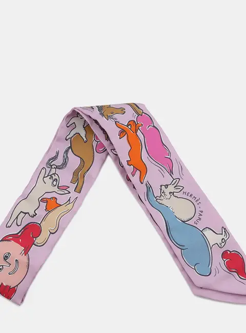 Hermes Twilly A Thousand And One Rabbits Mille Et Un Lapins Parme/Rose Vif/Camel Silk