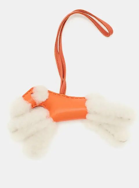 Hermes Budy Bag Charm Ecru/Orange Poppy/Cornaline Milo Leather and Wool