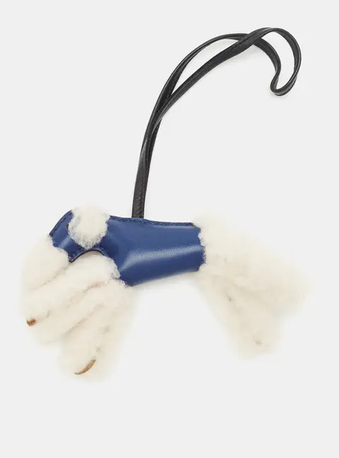 Hermes Budy Bag Charm Blue Saphir/Black/Ecru Milo Leather and Wool