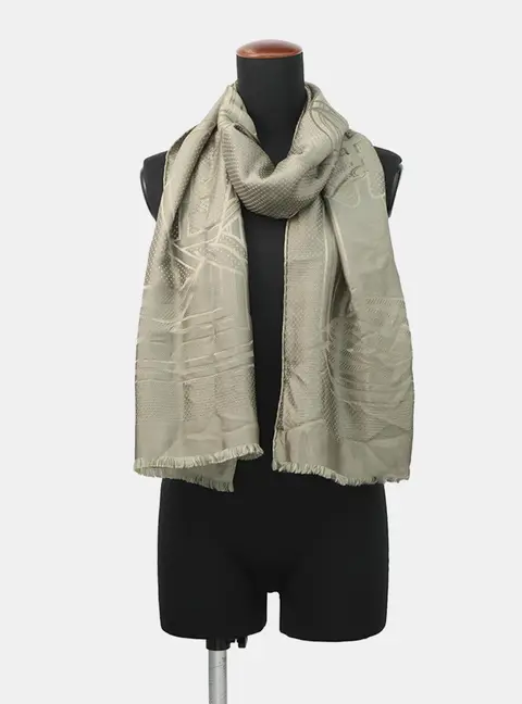 Hermes Quadrige Shawl Khaki Silk100%