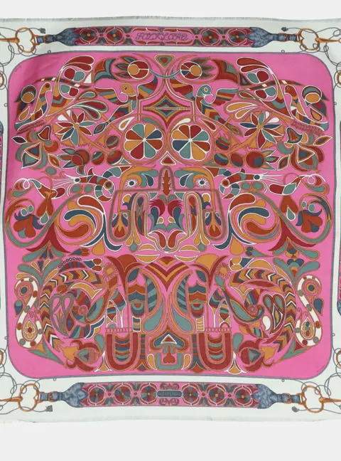 Hermes Cashmere, Silk Multicolor Printed Fringe Scarf