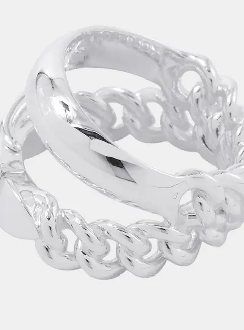 Hermes Boucle Sellier Inflexible Silver Ring 54