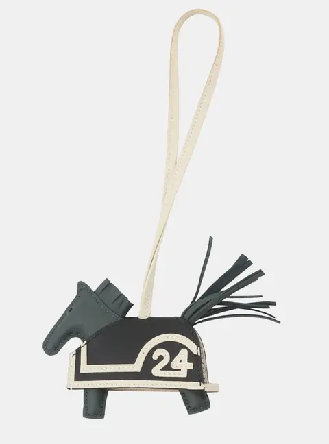 Hermes Rodeo Robeo 24 PM Vert Mangrove Black Craie Lambskin Bag Charm