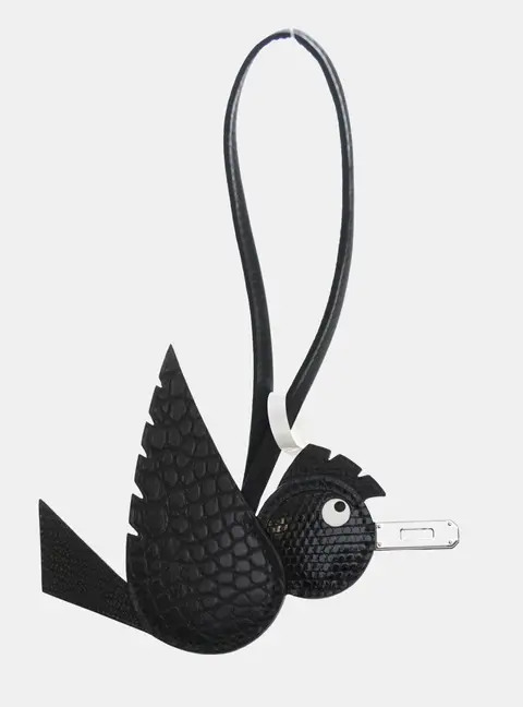 Hermes Birdy PM Black Matte Alligator Mississippiensis Lizard Niloticus Bag Charm