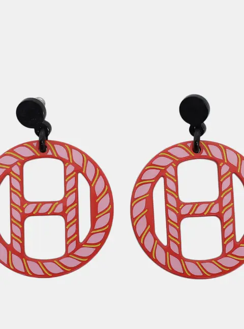 Hermes H Equipe Pink, Red Earrings