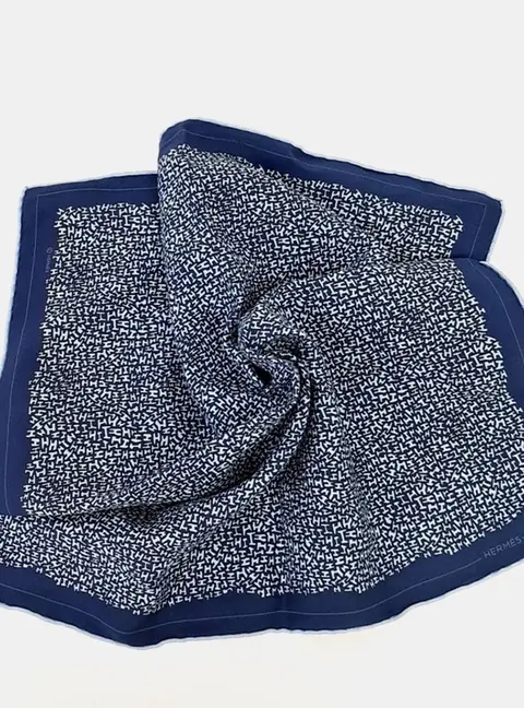 Hermes Petite Navy Blue Silk Scarf