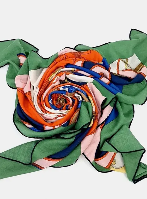 Hermes Green/Multicolor Shawl and Scarf