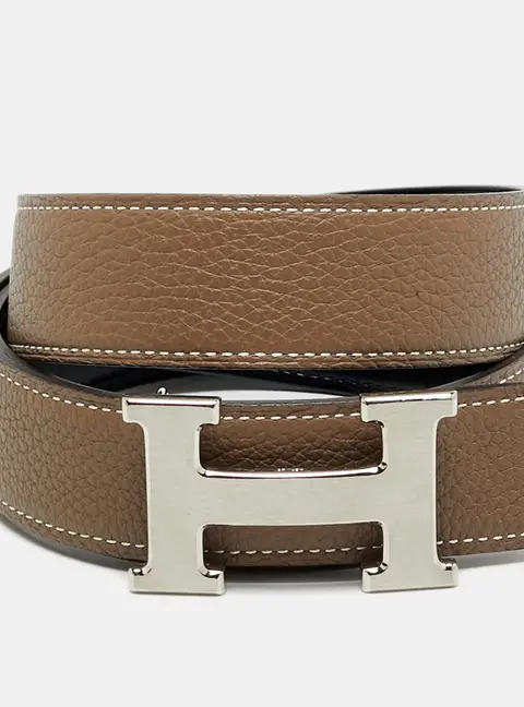 Hermes H Buckle 85CM Taupe/Black Epsom and Box Leather