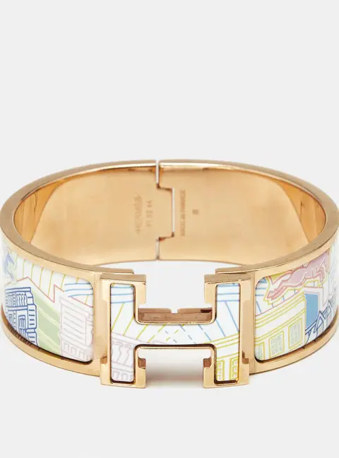 Herm&egrave;s Clic Clac H Faubourg City Enamel Rose Gold Plated Bracelet
