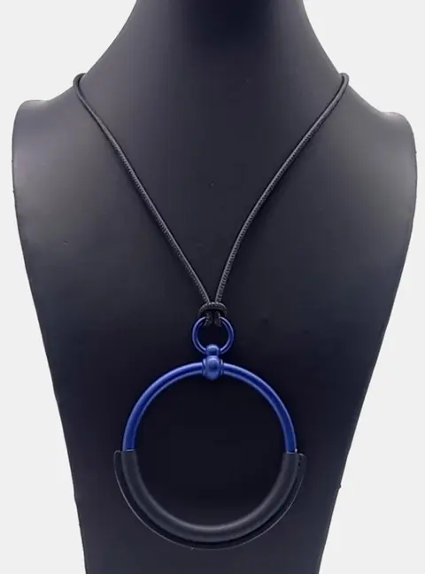 Herm&egrave;s Grand Loop Black/Blue Aluminium, Leather Necklace