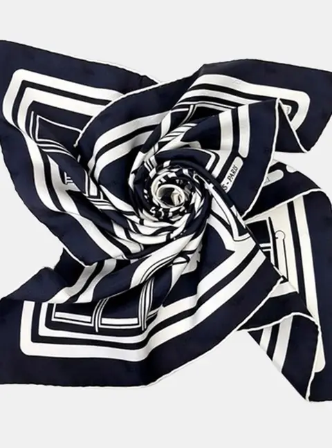 Herm&egrave;s Navy Blue/White Silk Scarf