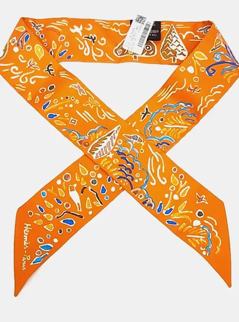 Herm&egrave;s Twilly Orange Silk Scarf