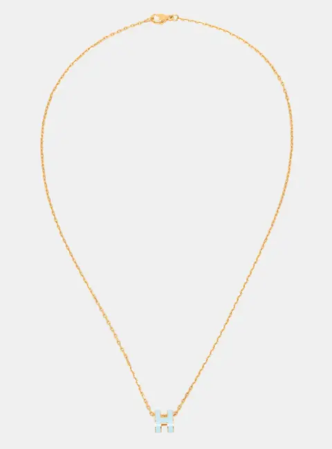 Herm&egrave;s Mini Blue Polaire Pop H Enamel Gold Tone Pendant Necklace