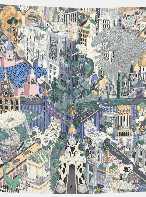 Herm&egrave;s Multicolor Silk Animapolis Carre Scarf