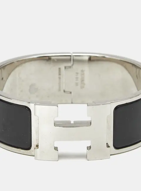 Herm&egrave;s Clic Clac H Black Enamel Palladium Plated Bracelet