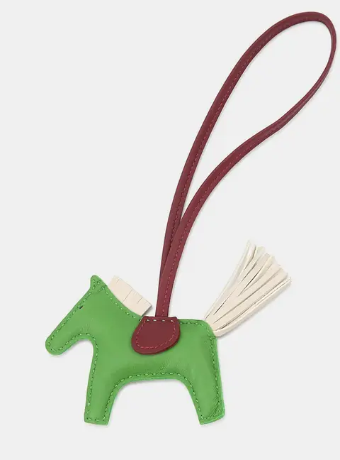 Hermes Rodeo Bag Charm Vert Yucca/Craie/Rouge Lambskin Size PM