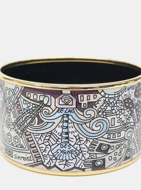Herm&egrave;s Enamel Printed Extra Wide Bangle Bracelet