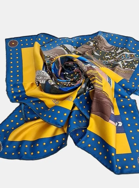 Hermes Blue/Multicolor/Yellow Silk Scarf