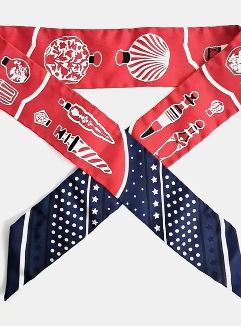 Herm&egrave;s Twilly Navy Blue, Red Silk Scarves