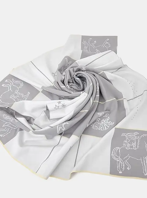 Hermes Cabriolet Plaid Grey/White Cotton