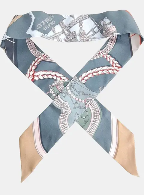 Herm&egrave;s Twilly Clay/Green/Beige Silk Scarf
