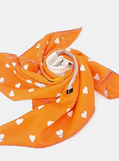 Herm&egrave;s Beige/Orange Silk Scarf
