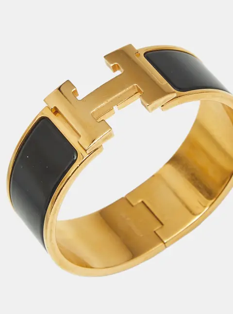 Herm&egrave;s Clic Clac H Enamel Gold Plated Bangle Bracelet