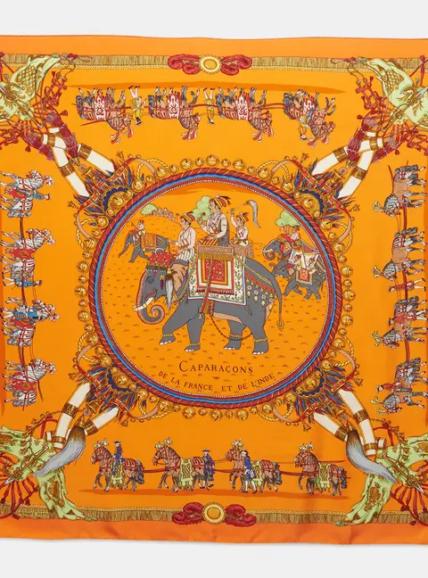 Herm&egrave;s Orange Capara&ccedil;ons de la France et de L'Inde Silk Carr&eacute; Scarf