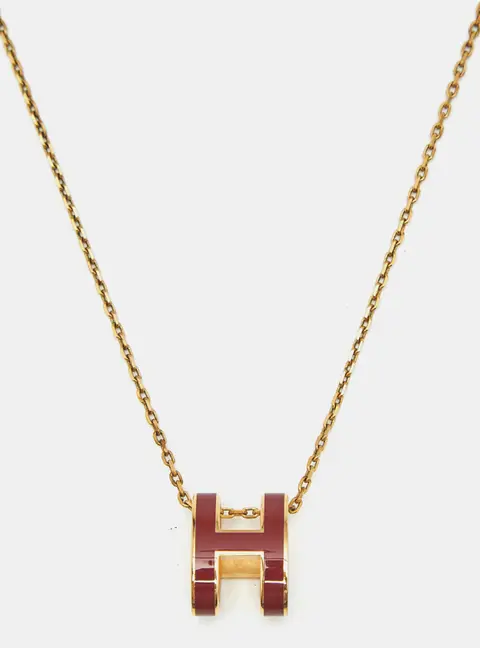 Herm&egrave;s Pop H Enamel Gold Tone Pendant Necklace