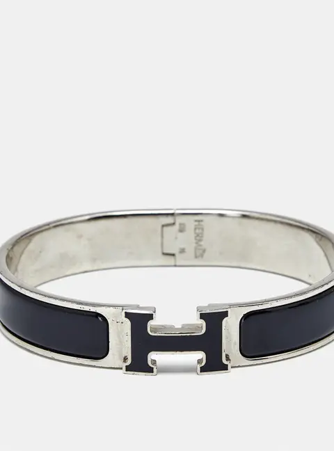 Herm&egrave;s Clic H Black Enamel Plladium Plated Bracelet