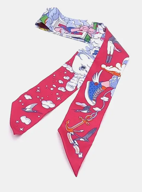 Herm&egrave;s Twilly Pink/Multicolor Silk Scarf