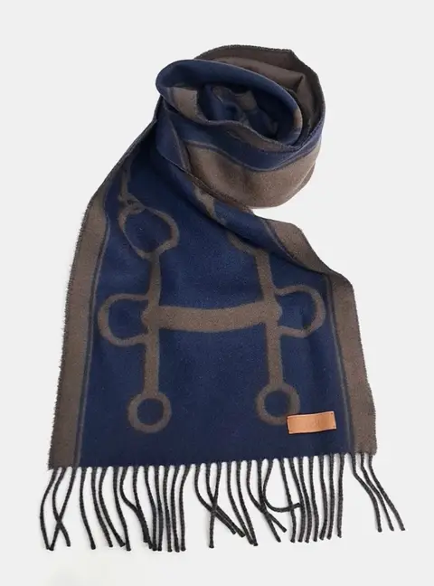 Herm&egrave;s Brown/Navy Blue Cashmere Scarf