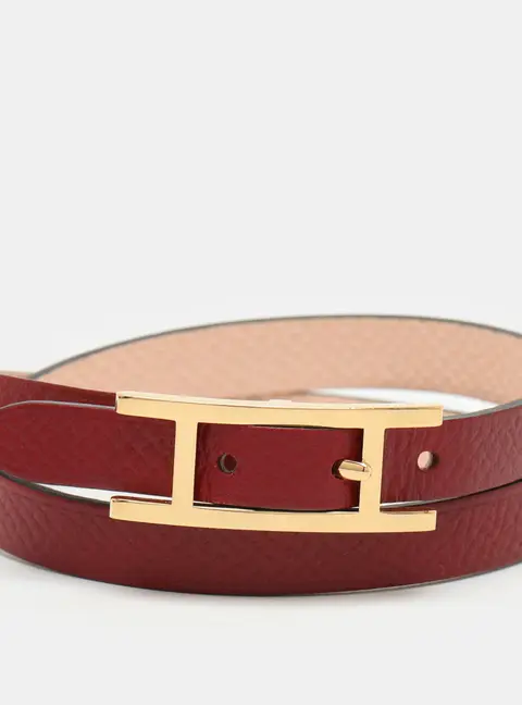 Herm&egrave;s Behapi Pink/Red Leather Gold Tone Hardware Double Tour Bracelet S