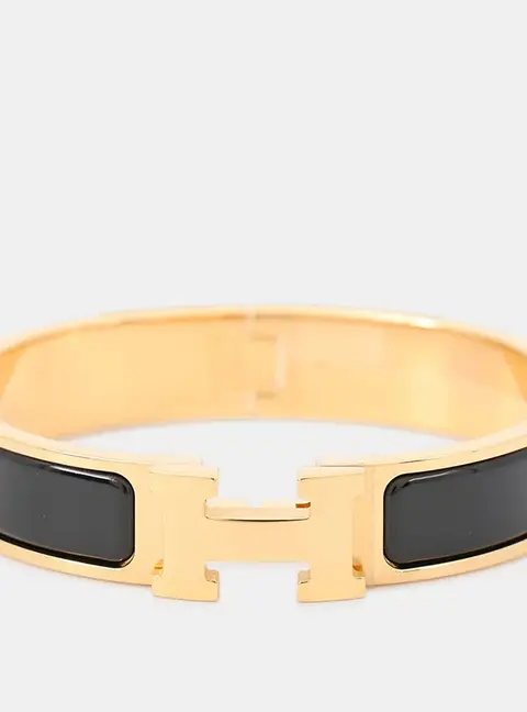 Hermes Clich Bangle Size Pm Black Gold Plated Enamel