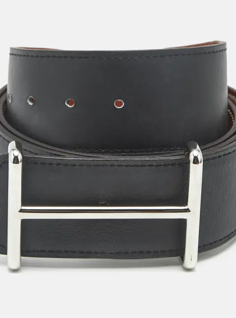 Herm&egrave;s Idem 95 CM Reversible Buckle Belt Noir/Gold Chamonix and Box Leather