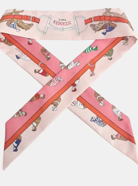 Herm&egrave;s Multicolor Pink Silk Twilly